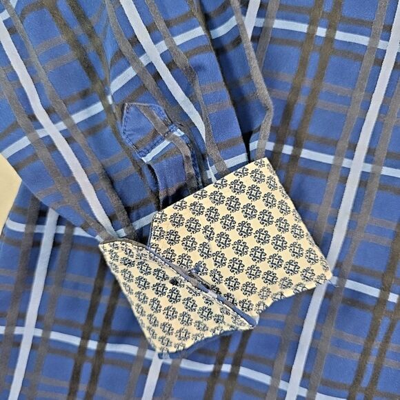 Tasso Elba Men's Shirt 100% Cotton XL 17-17.5 Long Sleeve Plaid Flip Cuff NWOT - Picture 4 of 8